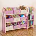 Toy Storage Organizer with 3 Shelves and 9 Bins, Pink Castle