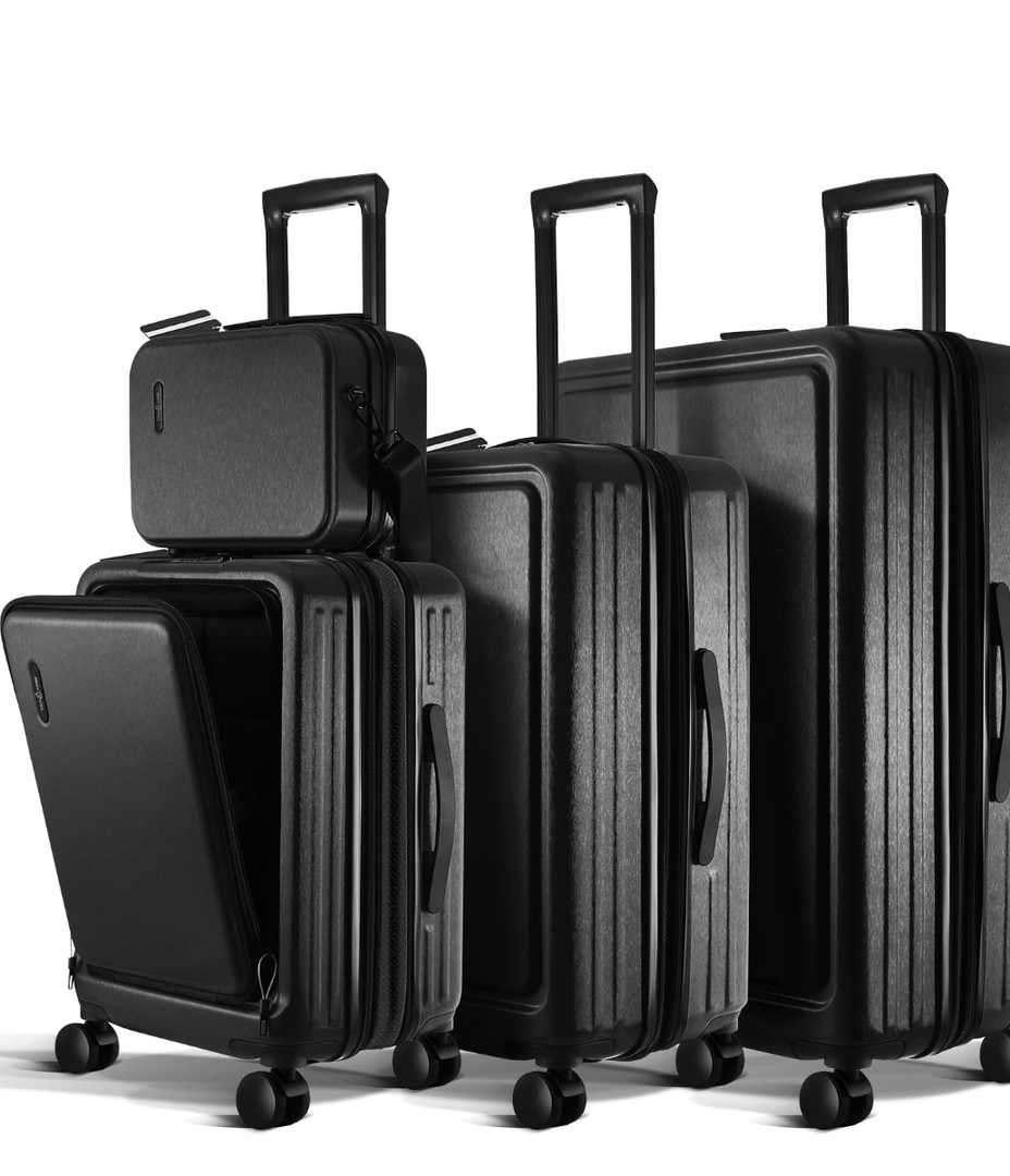 Hard Shell Luggage Sets with Spinner Wheels 4 Piece, Expandable Large Suitcases with TSA Lock, Travel Large Suitcase Set, Black Luggage Set