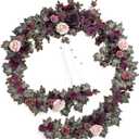 Ling's moment 9FT Flower Garland for Backdrop Decorations - Wedding Arch Flowers, Eucalyptus & Rose, Artificial Floral Garland for Mantle - Sweetheart Table Decor for Beach Reception, Purple (Prpl-deep Plum)
