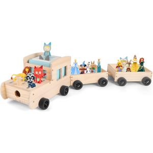 Storage & Play Car for Toniebox and Tonie Figures Storage Shelf (Wooden Trailer), Magnetic Shelves Compatible with Tonie Box Player Character for Children Room (Natural, Car)
