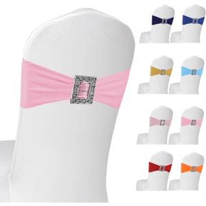 100 Pack Spandex Stretch Chair Sashes Bows Elastic Chair Cover Bands Ties with Buckle Slider for Wedding Party Banquet Birthday Restaurant Chairs Decorations (Pink)