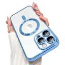 OOK Magnetic Case Made for iPhone 16 Pro Max (6.9 Inch) [Built-in Camera Lens Protector] [Compatible with MagSafe] Soft TPU Anti-Scratch Shockproof Protective Slim Clear Case for Women Men - Blue