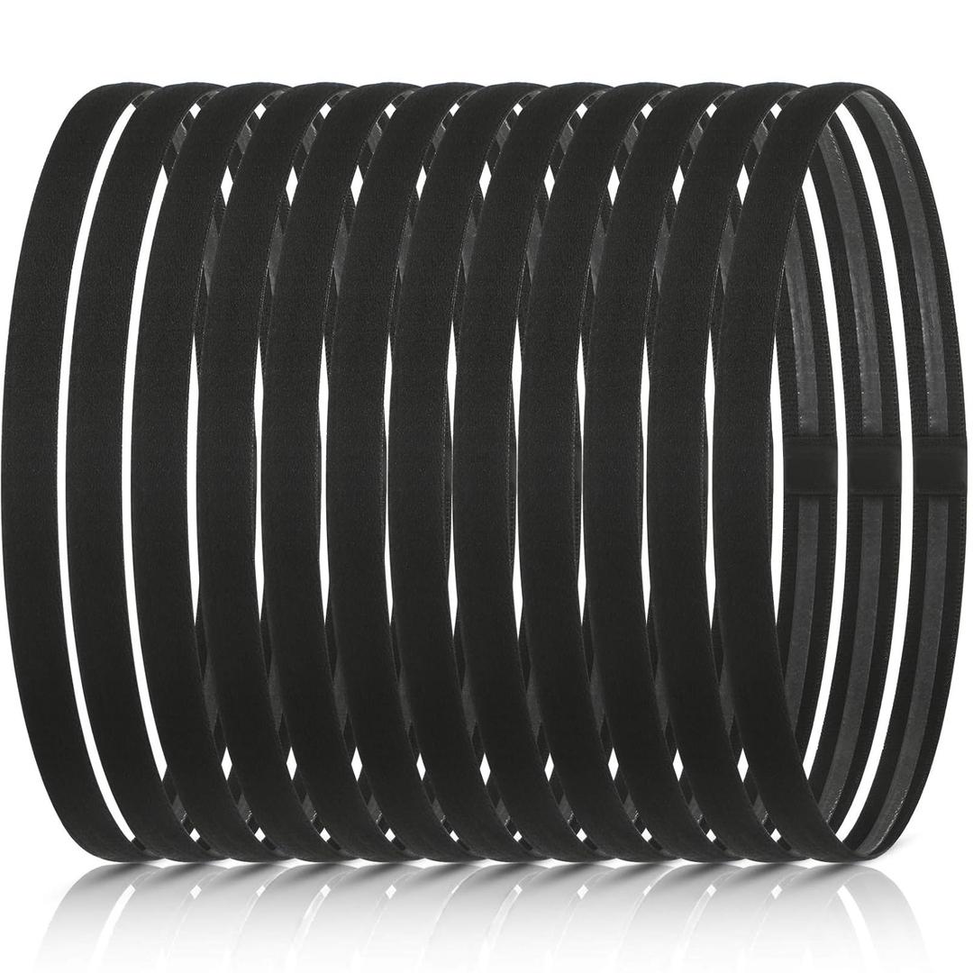 WILLBOND 12 Pcs Thin Sport Elastic Headband Non Slip Skinny Athletic Exercise Hairband Women Men Silicone Grip Hair Sweatband Yoga Workout Running Football Basketball Soccer Tennis(Black)