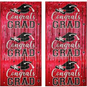 4 x Gradution Party Suppiles Backdrop Decoration 2026, Claas of 2026 Streamer Tinsel Foil Fringe Curtains, Photo Booth Prop Backdrop, Maroon Grad Photo Backgrounds