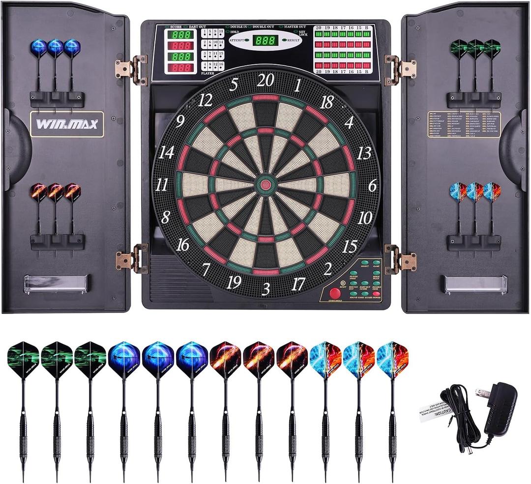 Electronic Dart Board with Cabinet LED Electric Digital Dart Boards for Adults with 12 Soft Tip Darts