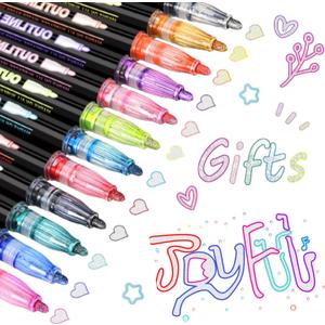 Outline Markers Shimmer Glitter Pens, 12 Shimmer Markers Metallic Outline Pens, Double Line Marker for Doodling, Drawing, Art Supplies, Crafts, XMAS Gifts for Teens