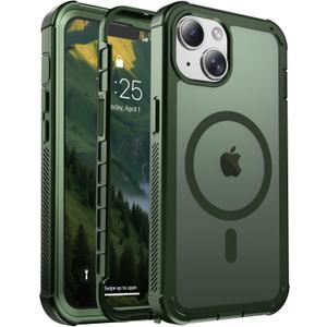 for iPhone 13 case, with [Compatible with MagSafe][Military Grade Drop Protection][Heavy Duty Protection][Non-Slip][Shockproof] with 2-Layer Durable Bumper Phone Case 6.1''-Army Green