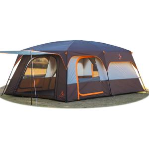 KTT Extra Large Tent 14 Person,Family Cabin Tents,2 Rooms,3 Doors and 3 Windows with Mesh,Straight Wall,Waterproof,Double Layer,Big Tent for Outdoor,Picnic,Camping,Family Gathering(Brown)