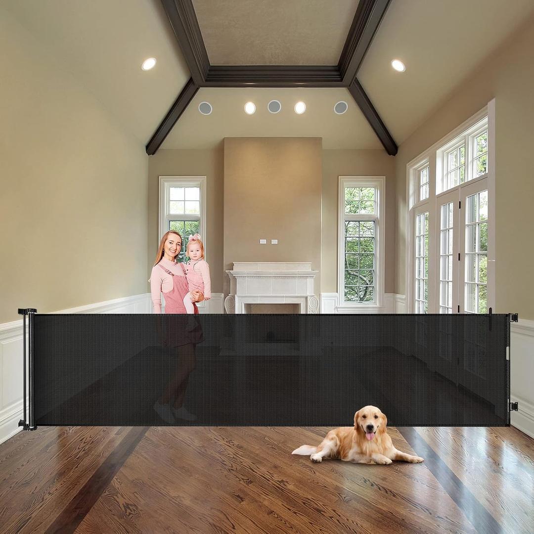 WOMHOM 100 Inch Extra Wide Baby Gates for Large Opening Retractable Indoor Baby Gate for Dogs Puppy Gates for The House 8.3ft Width for Kids Extra Long Retractable Dog Gate for Stairs Outdoor (Black) (100" Wide)