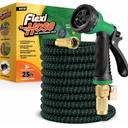 Expandable Garden Hose 25 FT, Lightweight Flexible Water Hose with Leak-Proof 3/4 Inch Solid Brass Fitting, Portable & Anti-Kink Design for Yard, Garden, and Lawn Use-Black Green