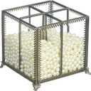 PuTwo Makeup Organizer Vintage 4 Sections Makeup Brushes Holder Make Up Storage with Free White Pearls (Transparent/White/Grey)