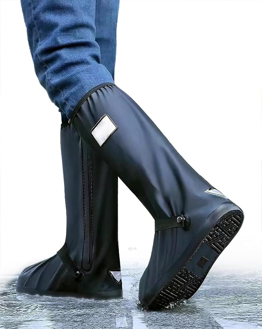 Waterproof Shoe Covers for Rain, Outdoor Cycling Non-Slip Rain Boots Covers Foldable Reusable Overshoes with Reflector for Women & Men (Large, Black)