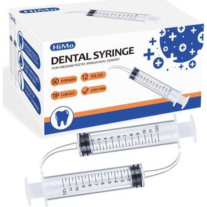 Wisdom Teeth Syringes, 50 Pack Irrigation Dental Syringes with Measure Scale & Curved Tip for Dental Care Liquid Oral Tonsil Stone