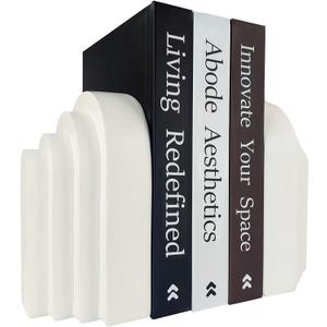 Book Ends for Heavy Books, Resin Decorative bookends, Heavy Duty Book end for Shelves, Book Stopper for Shelves, Modern Home Decor Aesthetic Book Ends, Layered Arch Design Set of 2(Cream White)