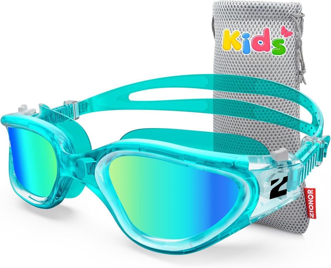 ZIONOR Kids Swim Goggles, G1MINI SE Anti-Fog Swimming Goggles for Kid Child 6-14, B3 (Mirrored Gold Lens - Greenclear)