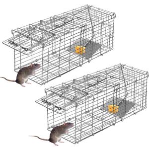 Rat Trap, Humane Live Animal Trap Outdoor & Indoor Use, Reusable Mouse Rodent Trap for Mice, Rats, Chipmunks, Voles, Heavy Duty Collapsible Metal Cage,Easy Catch & Release,High Sensitivity Trigger (2)
