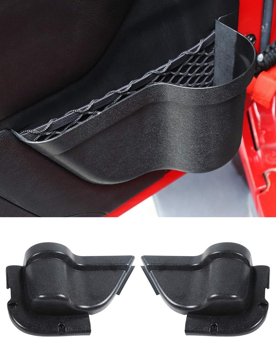 Savadicar DP3 Front Door Storage Pockets, Door Side Insert Organizer Box for 2011-2018 Jeep Wrangler JK JKU 2/4 Door, Interior Storage Expansion Accessories, Black, 2 PCs (with cup holder)