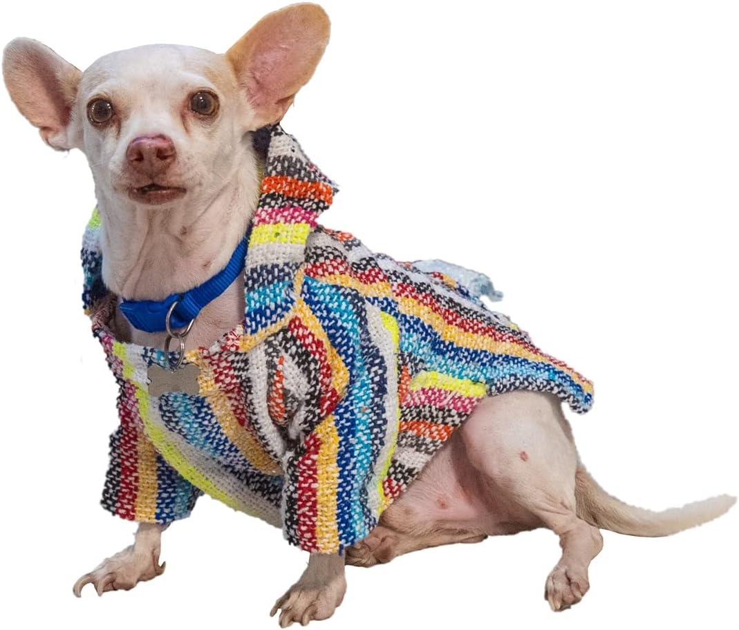 Mexican Dog Poncho Doggo Hoodie Baja Ponchos Blanket for Dogs Costume Pup Crew Pajamas Chihuahua Sweater Clothes from Small, Medium to Big Dog Made in Mexico with Recycled Fabric (3, Multicolor)