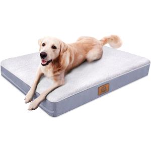 Orthopedic Dog Bed for Extra Large Dogs, XXL Waterproof Deluxe Plush Dog Crate Bed with Removable Washable Cover & Anti-Slip Bottom, Egg Crate Foam Pet Bed Mat, 44 x 32 Inches, Silver Grey
