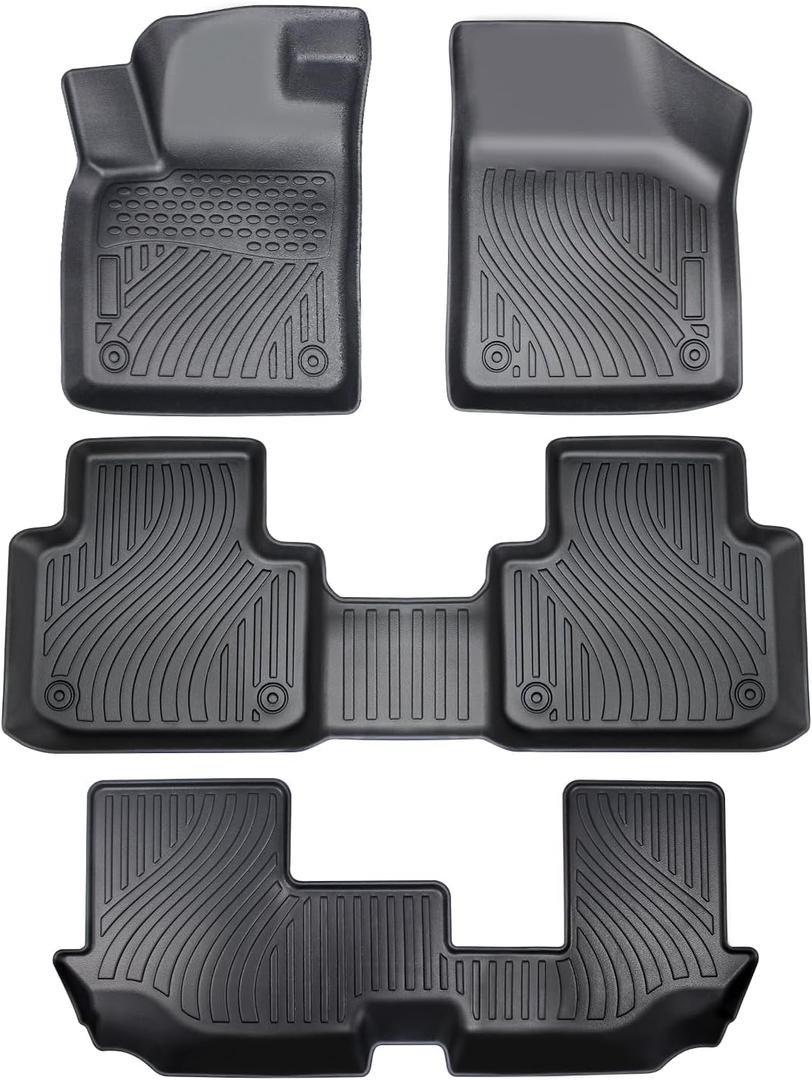 Floor Mats Compatible with 2018-2024 2025 Volkswagen Atlas & Volkswagen Atlas Across Sports (7 Seat Bench Seating), TPE All Weather Guard Custom Fit for Volkswagen Atlas Accessories(3 Row)