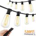 Brightever 120FT LED Outdoor String Lights with Remote, Patio Lights Outdoor Waterproof with 36+2 Shatterproof ST38 LED Bulbs, Dimmable Outside Hanging Light for Porch, Garden, Backyard, Cafe, 2700K