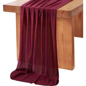 10 Pieces 10Ft Chiffon Table Runners Burgundy Sheer Rustic Wedding Table Runner Elegant Bridal Party Decorations 27x120 Inches