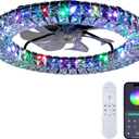 RGB Ceiling Fans with Lights, 22" Low Profile Ceiling Fan with Light,Smart Bladeless LED Fan Light with Remote/APP Control,Black Ceiling Fan for Bedroom