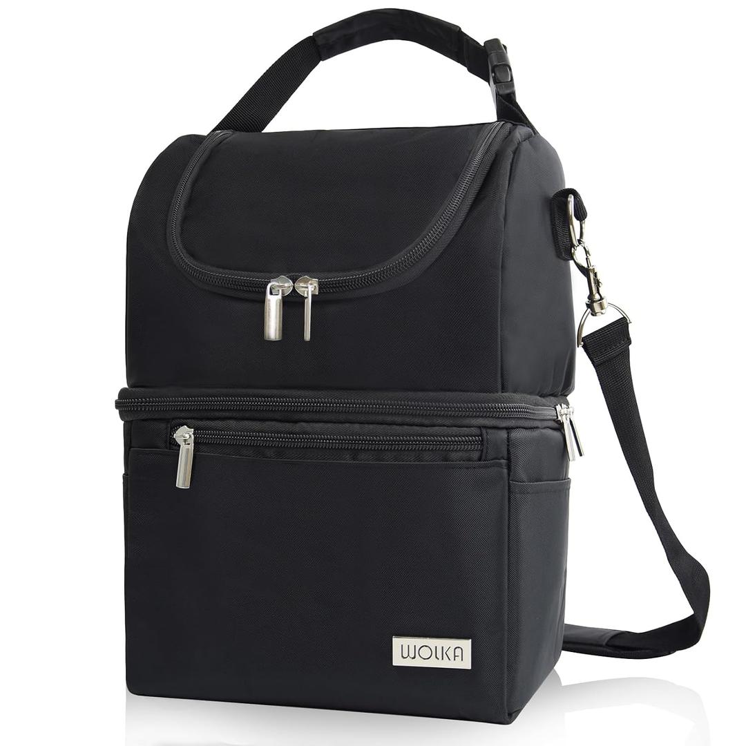 Breastmilk Cooler Bag - Cooler Bag for Nursing Moms Multi-Function, Insulated Baby Bottle Cooler Tote Bag with Double Compartments - Fits 6 Baby Bottles Up to 9 Ounce - All Black