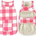 Malier Dog Coat, Classic Plaid Fleece, Windproof Warm Winter Jacket with Pocket, X-Small, Pink