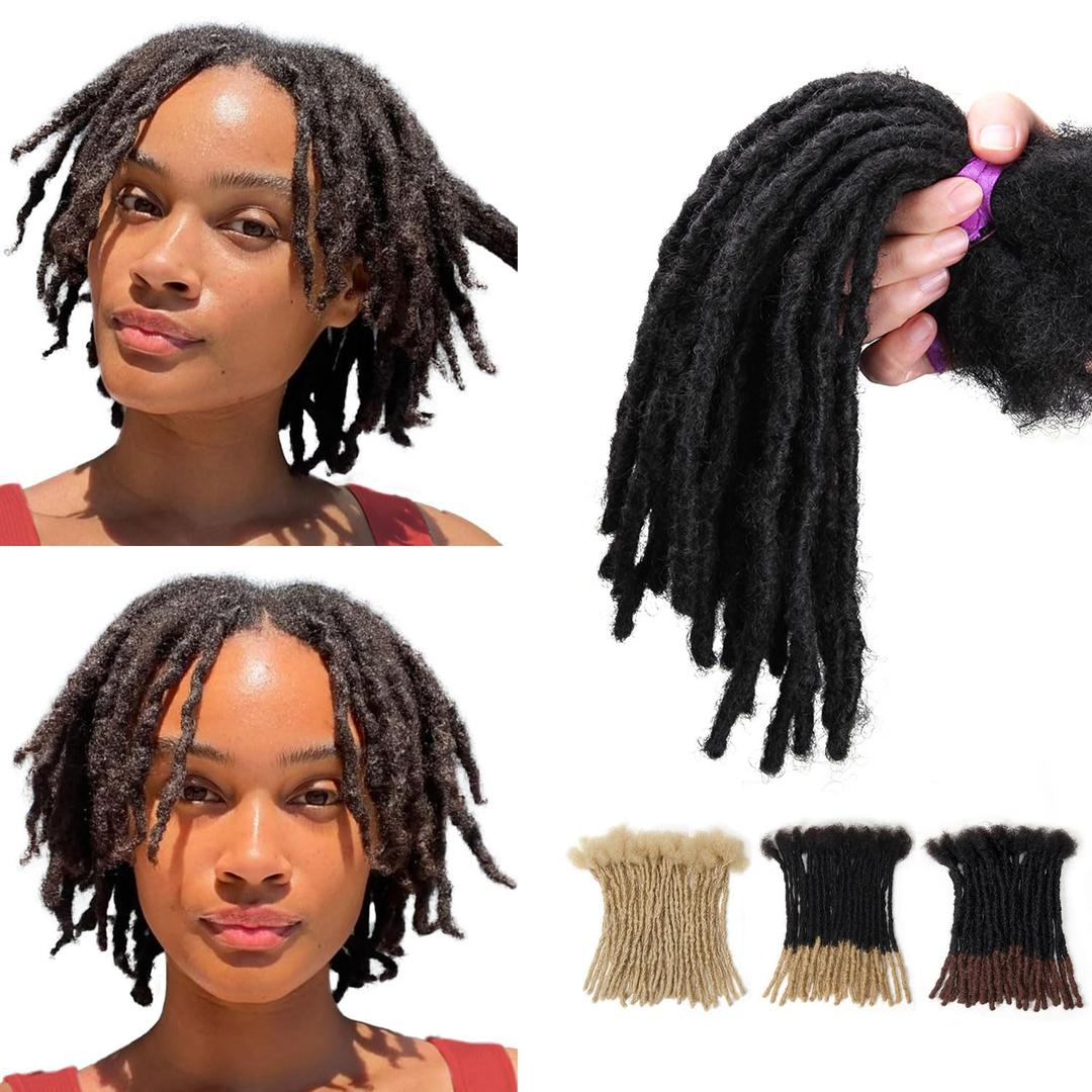 8 inch 40 Stands Loc Extensions Human Hair Interlocking, 0.6cm Width 100% Human Hair Dreadlock Extensions, Soft Human Hair Dreadlock Extensions, 1B Color (8 inch 40 Strands, 1B 0.6cm)