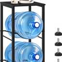 Water Jug Holder 5 Gallon Water Bottle Holder Stand With Storage Shelf, 2 Tier 5 Gal Water Jug Storage Rack with 2 Slots for Kitchen Living Room Home Office, Black
