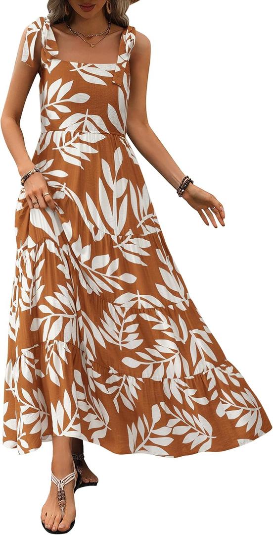 PRETTYGARDEN Women Dresses 2026 Summer Floral Sleeveless Maxi Dress Casual Spaghetti Strap Tiered Flowy Beach Long Dress, XL