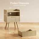 Huuger Nightstand with Charging Station, USB-C Port, Fluted Night Stand Set of 2, Bed Side Table with Drawer, Solid Wood Feet, Open Storage, End Table with Raised Edge, for Bedroom, Natural, 15.7 inches x 11.8 inches x 23.6 inches