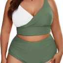 Eytino Womens Plus Size Bikini Sets High Waisted V Neck Bahting Suits Two Piece Color Block Swimsuits(1X)