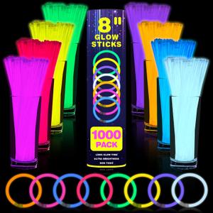 YixangDD 1000 PCS Ultra Bright Glow Sticks, 8 Inch Glow Sticks Bulk Party Pack for Decorations in Dark, Glow Bracelets and Necklaces for Concerts, Christmas, Party Supplies with 1000 Connectors
