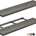QEEIG Floating Shelves for Wall 35.4" Long - Wall Mounted Shelf Bathroom Kitchen Living Room Bedroom Farmhouse Home Decor Display Bookshelf Large 35.4 x 9.3 inch Set of 2, Grey (008-90GY)