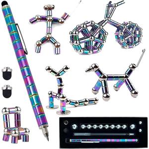 Fidget Pen Decompression Magnetic Metal Pen, Toy Pen Relieving Stress Build Various of Shapes, Strato Pen Multifunctional Deformable Magnet Writing Pen Polar Pen for Christmas Gift (Pen Colorful) (Multicolor)