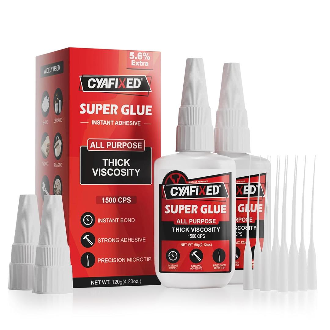 Thick Super Glue 120 Gram, Clear All Purpose CA Glue Repair Wood Furniture Metal Plastic Crafts, Heavy Duty Instant Cyanoacrylate Adhesive for Woodworking Ceramic Leather Shoe Sole Glass Pottery (4 oz)