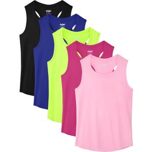 QWE 5 Pack Girls Tank Tops Dry-Fit Girls Sleeveless Undershirts Athletic Tank Tops for Teen Dance Performance 10-12Y