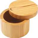 HTB Bamboo Salt Cellar with Mini Spoon, Kitchen Salt Box with Swivel Magnetic Closure Lid, Round Salt Container to Storage Pepper Spice Bath Salt Sea Salt (1PCS)