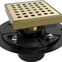 WEBANG 4 Inch Square Shower Drain Gold Floor Drain with Flange Square Holes Pattern Cover Grate Removable SUS304 Stainless Steel Watermark&CUPC Certified Brushed Gold