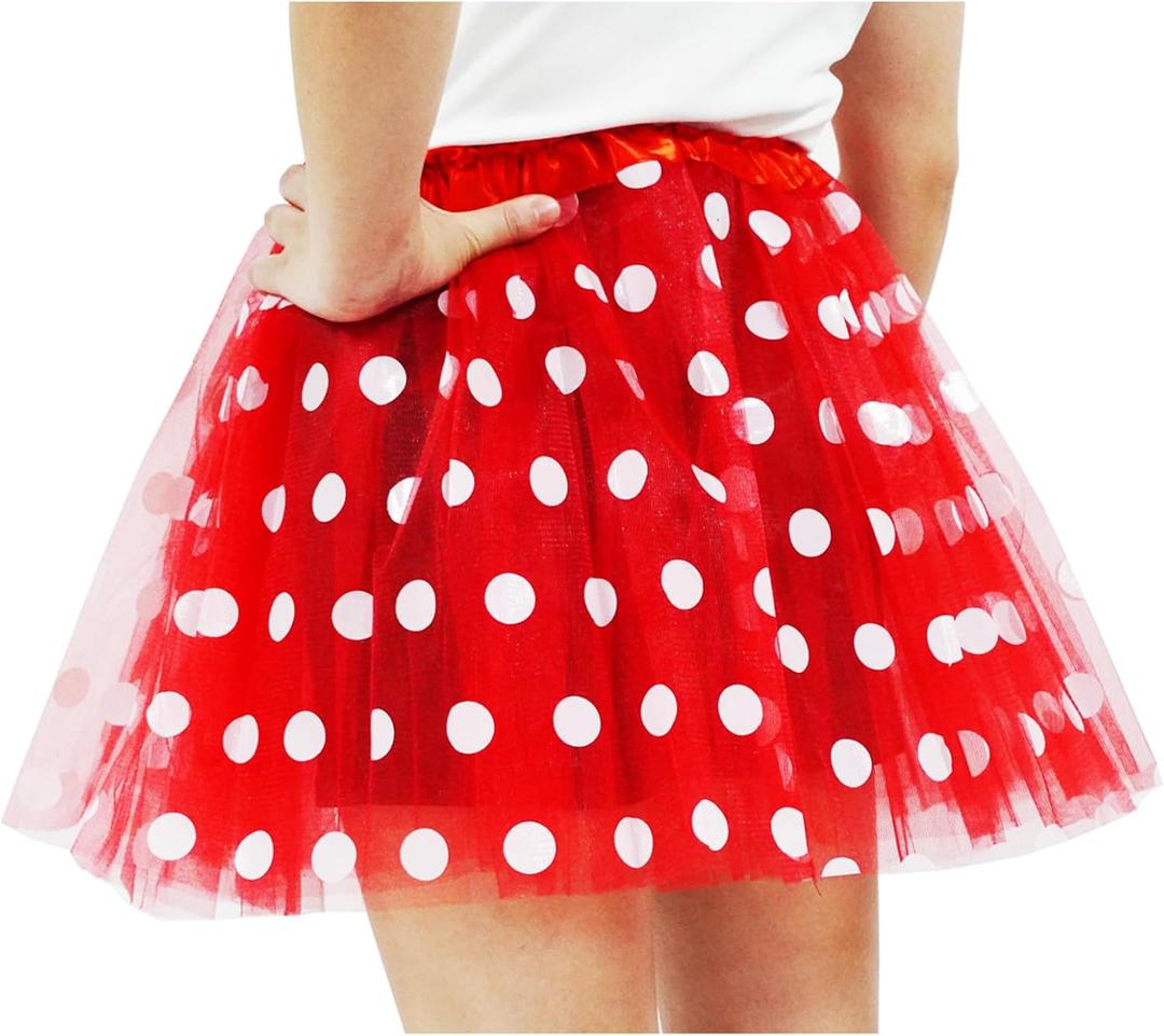 Adult Women Polka Dots Tutu Skirt Teens Ballet Tulle Tutu Dress-Up Birthday Christmas Tutu Costume for Women (Large, A-red-1pcs)