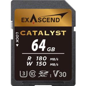 Exascend 64 GB / 128 GB / 256 GB Catalyst SD UHS-I Card, C10, U3, V30, up to 180MB/s, Compatible with Canon, Nikon, Panasonic and Other Cameras (64GB)