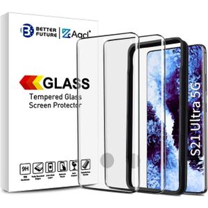 AACL Screen Protector for Samsung Galaxy S21 Ultra 5G,6.8 Inch,Curved Tempered Glass,Compatible with Ultrasonic Fingerprint Scanner,2 Pack,Black