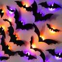 Dazzle Bright 100 PCS Halloween Bats Stickers with 60 Purple and Orange Lights, Lighted 3D Bat Wall Stickers, Halloween Decorations for Indoor Home Garage Window Decor Party Supplies