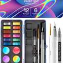 ARTISTRO Metallic Watercolor Paints Set of 18, Palette set Including 12 Metallic Glitter Watercolor and 6 Chameleon Colors. Perfect Travel Watercolor Set for Artists, Amateur Hobbyists and Painting Lovers