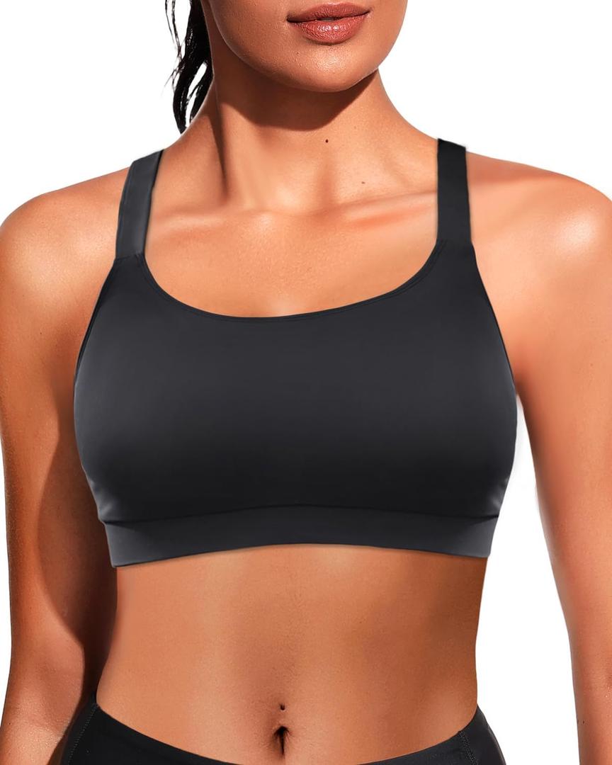 Women Sports Bra Swim Top - Swim Bra Bikini Tops Scoop Neck Bathing Suits Top Cross Strap 2025 Swimsuit Tops Only (X-Large, Black)