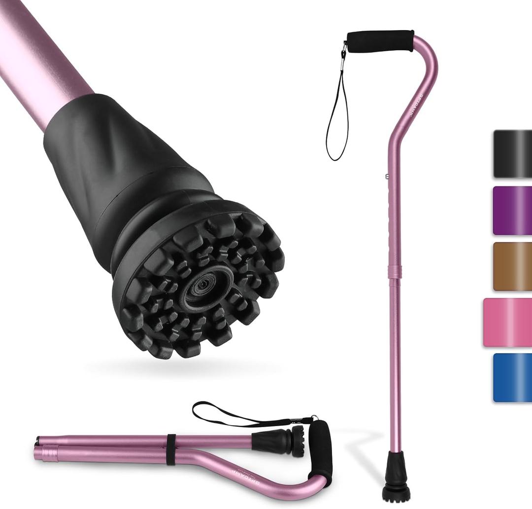 GPTCAMP Walking Cane and Walking Stick for Men Women,Lightweight Folding Canes with Offset Soft Cushioned Handle,Adjustable & Collapsible,Mobility & Leg Surgery Recovery (Pink)