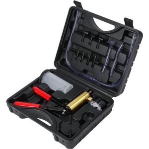 2 in 1 Brake Bleeder Kit with Hand Vacuum Pump with Gauge Adapters Automotive Brake Fluid Bleeding Set with Protected Case for Car Truck Black