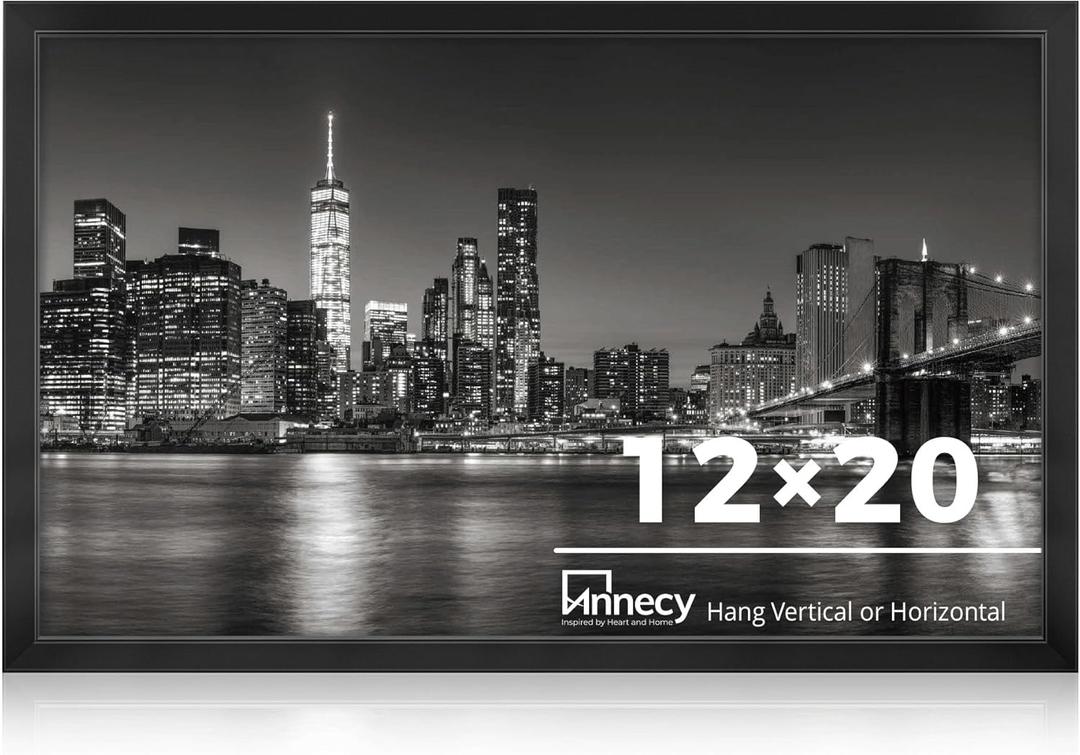 Annecy 12x20 Picture Frame Black1 Pack, Panoramic Picture Frame for Wall Decoration, Classic Black Minimalist Style Suitable for Decorating Houses, Offices, Hotels